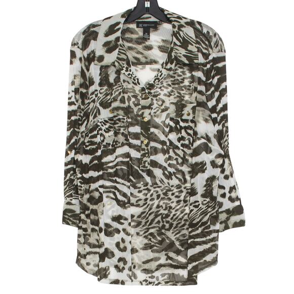 NWT INC Top Sheer Animal Y2K Coquette Grunge Cottage Academia Safari Button 3X - Picture 7 of 7